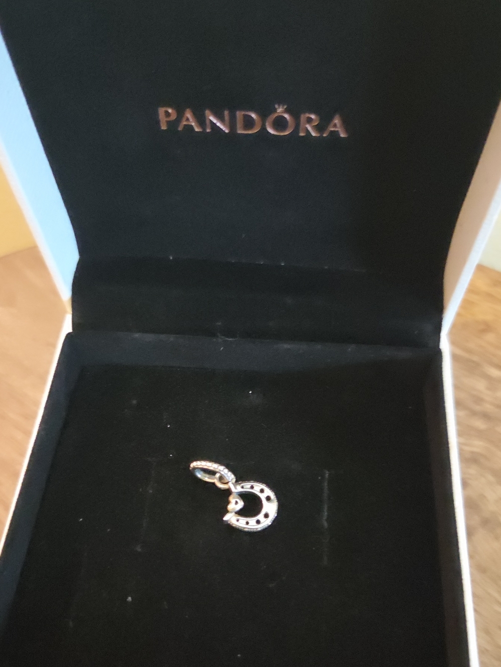 Pandora Silver Horseshoe Dangle Charm with Clear Accents